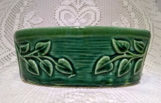 Vintage Mid - Century Planter Green Oval Ivy Leaves Pattern Usa Pottery 163