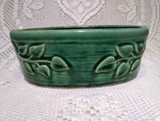 Vintage Mid - Century Planter Green Oval Ivy Leaves Pattern USA Pottery 163 3