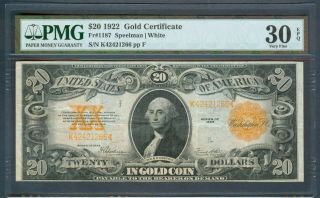 $20 Gold Certificate,  Series 1922,  Pmg Very Fine 30 Epq