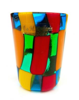 Signed By The Artist Very Vibrant Murano Multi Coloured Pezzato Holder/vase
