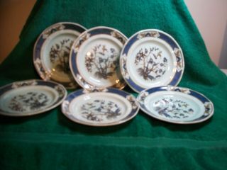 Htf Set Of 6 Vintage Adams Ironstone Calyx Ware Ming Toi Blue Dessert B&b Plates
