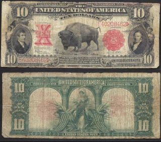 $10 1901==legal Tender==bison==lewis,  Clark==louisiana Purchase==fr 122===fine