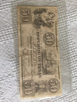 1810 $50 Bill Republic Of Texas Rising Note Large Currency Paper Money Austin