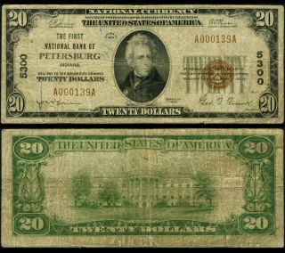 Petersburg In $20 1929 Ty 1 National Bank Note Ch 5300 First Nb Very Good,