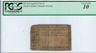 U.  S.  A.  North Carolina Colonial Currency Nc - 119 3 Shillings 23 April 1761 Pcgs 10