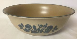 Pfaltzgraff Folk Art Large Serving Bowl Tan Blue Floral Stoneware 10.  5” X 4”