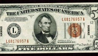 $5 1934 A ( (hawaii))  Federal Reserve Note More Paper Currency