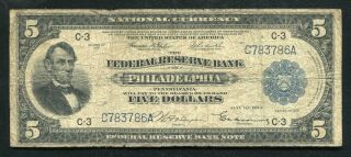 Fr.  784 1918 $5 Five Dollars Frbn Federal Reserve Bank Note Philadelphia,  Pa