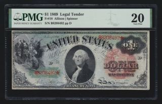 Us 1869 $1 Washington Rainbow Legal Tender Fr 18 Pmg 20 Vf (492)
