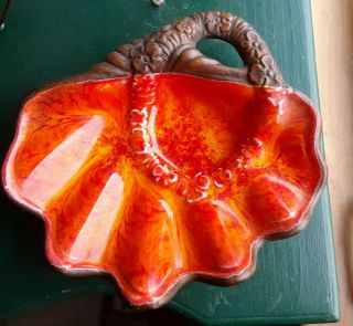 Vintage Treasure Craft U.  S.  A.  Leaf Shaped Fire Orange Bowl Trinket Dish