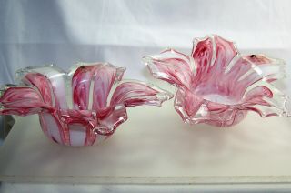 Pink Murano Glass Flower Petal Bowls Dish Vtg Nos 1990 