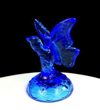 Fenton Art Glass Blue Butterfly On Branch 4 3/4 " Ring Holder Figurine 1980 