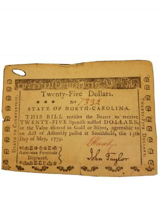 Colonial Currency Nc Twenty Five Dollars Error