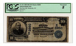 Fr.  616 The First National Bank Wellsville,  Ny - $10 1902 Date Back Pcgs 8