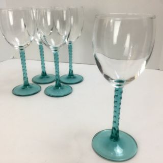 5 Luminarc Cristal D’arques Durand Angelique Aqua Twisted Stem Wine Glasses