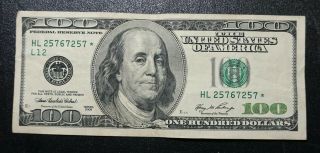 Scarce 2006 Us $100 Dollar Bill Star Note 257 67 257 Triple Number Bookend