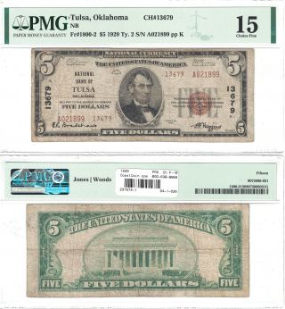 1929 $5 National Bank Of Tulsa,  Oklahoma Pmg Choice Fine - 15