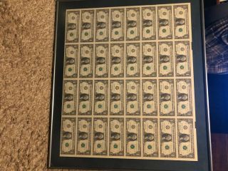Professionally Framed Uncut Sheet Of 32 X $1 One Dollar Bills 1995 K Series