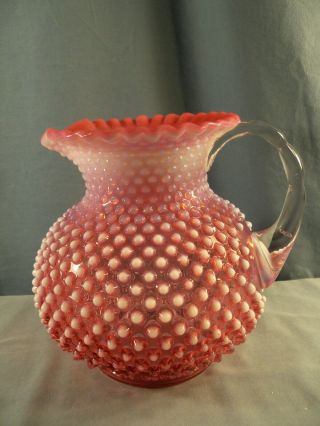 Vintage Fenton Cranberry Opalescent Glass Hobnail Large 80 Ounce Jug Pitcher