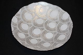 Murano Italian Art Glass Plate - Large - White & Silver Concentric Circles Design