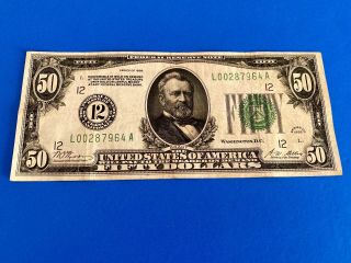1928 Green Federal Reserve Note $50 Fifty Dollar Bill San Francisco Gold On Dem