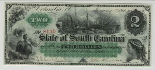 1866 $2 State Of South Carolina Columbia Obsolete Note Cut Cancelled PMG UNC 64 3