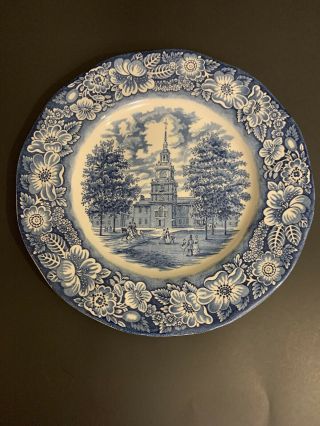 Staffordshire Ironstone 9 3/4” Plate Dish Independence Hall Liberty Blue England