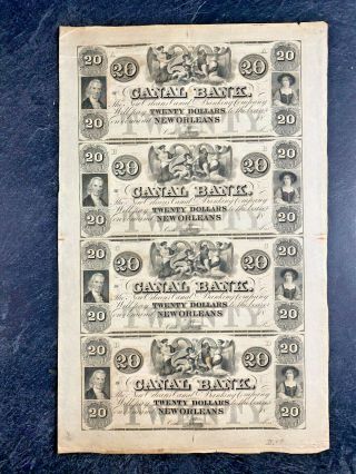 1800s Canal Bank Uncut Sheet 4x20$ Notes