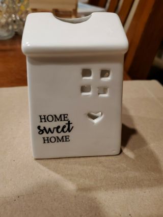 White Ceramic Small House With Heart Candle Light Home Sweet Home