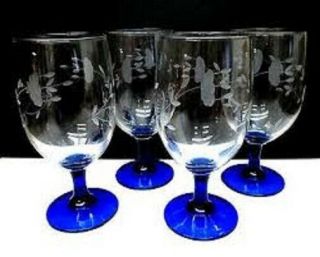 Princess House Heritage Blue Stemmed Set Of 4 Glasses