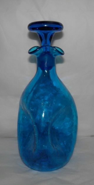 Mcm Blenko Persian Blue Crackle Glass 49 Pinch Decanter 1950s With Stopper