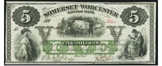 1862 Salisbury,  Maryland - Somerset And Worcester Savings Bank $5 Colorful
