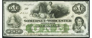 1862 Salisbury,  Maryland - Somerset And Worcester Savings Bank $1 Colorful