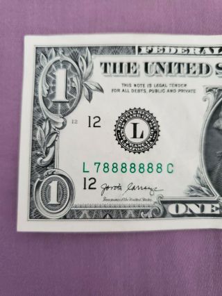 $1 Bill 8888888 Solid 7 Of A Kind Fancy Serial Number Binary Ladder Lucky 2017