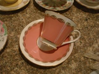 Aynsley Pink Gold Leaf Bone China England Tea Cup And Saucer