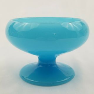 Vintage Fenton Glass Opalescent Peking Blue Pedestal Compote Bowl Candy Dish