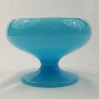 Vintage Fenton Glass Opalescent Peking Blue Pedestal Compote Bowl Candy Dish 3