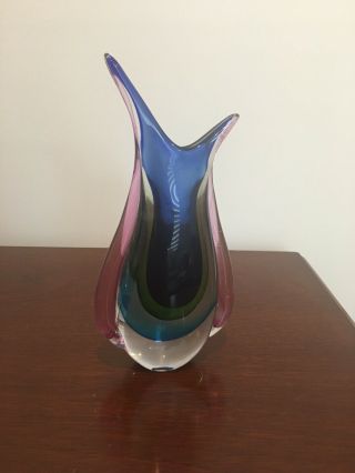 10 " Tall Hand Blown Thick Teardrop Glass Art Vase - Multi - Color