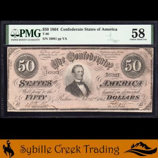 T - 66 1864 $50 Confederate Currency Pmg 58 Comment Civil War Bill 16881