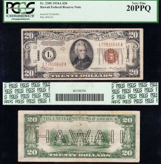 Bold & Crisp Vf 1934 A $20 Hawaii Fed Reserve Note Pcgs 20 Ppq 16649
