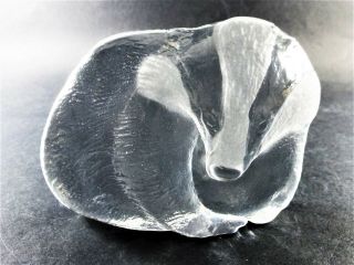 Mats Jonasson / Royal Krona Swedish Crystal Art Glass Badger Sculpture Signed