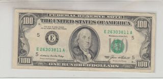 1985 (e) $100 One Hundred Dollar Bill Federal Reserve Note Richmond Old Vintage
