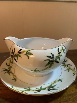 Bali Hai By Kent China Gravy Boat With Attached Underplate Bamboo Green Japan