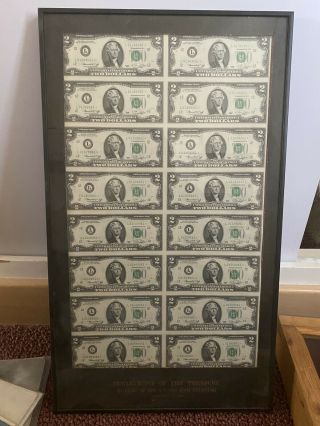 1976 $2 Rare (star Notes) Uncut Sheet Of 16 Bicentennial $2 Dollar Bills