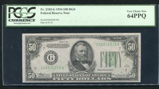 Fr.  2102 - G 1934 $50 Frn Federal Reserve Note Chicago,  Il Pcgs Uncirculated - 64ppq