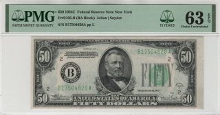 1934 C $50 Federal Reserve Note Fr.  2105 - B Ba Block Pmg Choice Unc 63 Epq