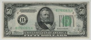 1934 C $50 FEDERAL RESERVE NOTE FR.  2105 - B PMG CHOICE ABOUT UNC 58 EPQ (971 3