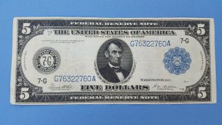 1914 $5 Five Dollar Blue Seal Large Size Federal Reserve Currency Note Bill
