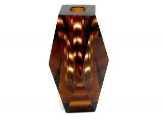 Very Unusual Italian Art Glass Amber Space Age Multi Faceted Block Vase