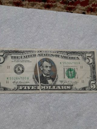 Unc 1969 A $5 Dollar Bill Gutter Fold Printing Error Bill Currency Paper Money